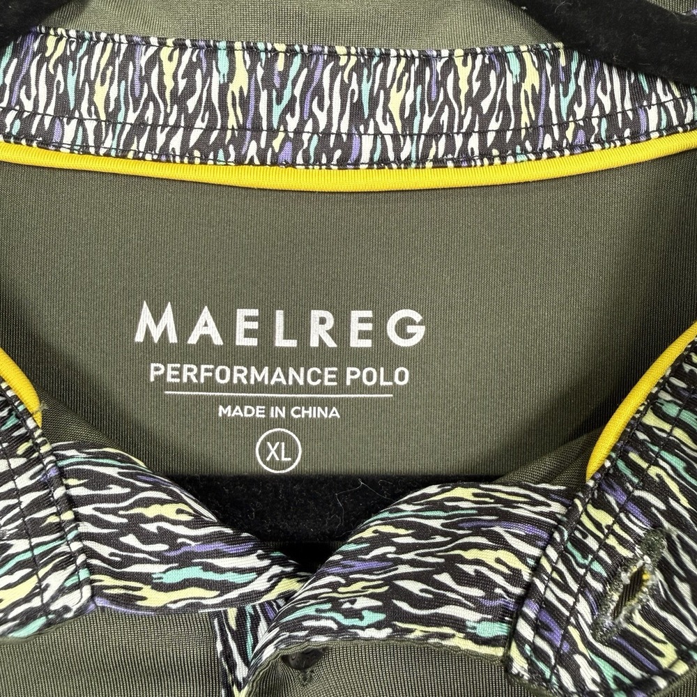 Maelreg Performance Golf Polo Shirt Mens XL Olive Green Stretch Moisture Wick - Picture 3 of 7
